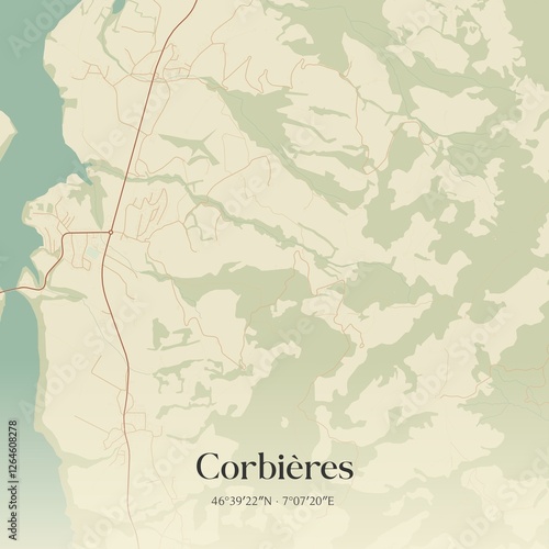 Vintage map of Corbières, Switzerland.