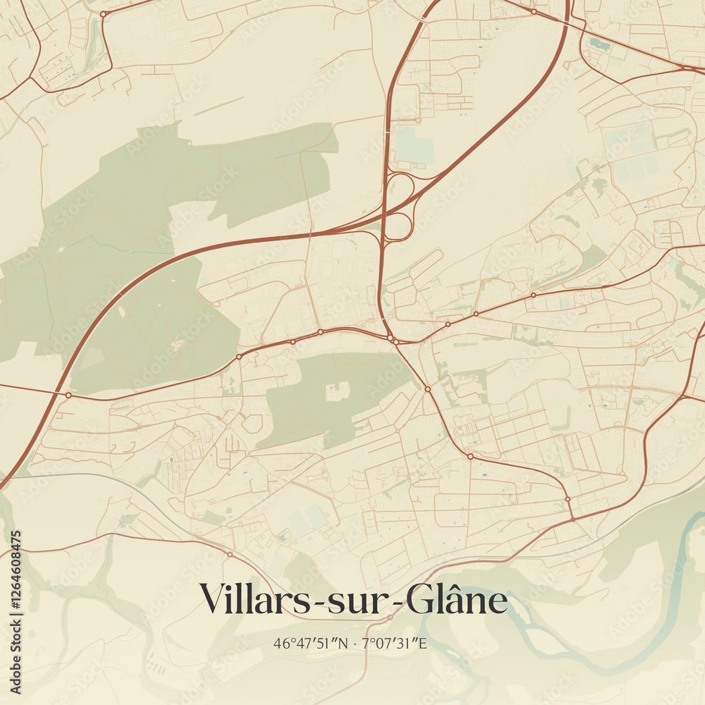 Obraz premium Vintage map of Villars-sur-Glâne, Switzerland.