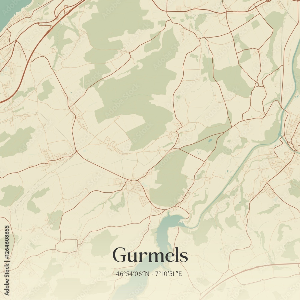 Fototapeta premium Vintage map of Gurmels, Switzerland.