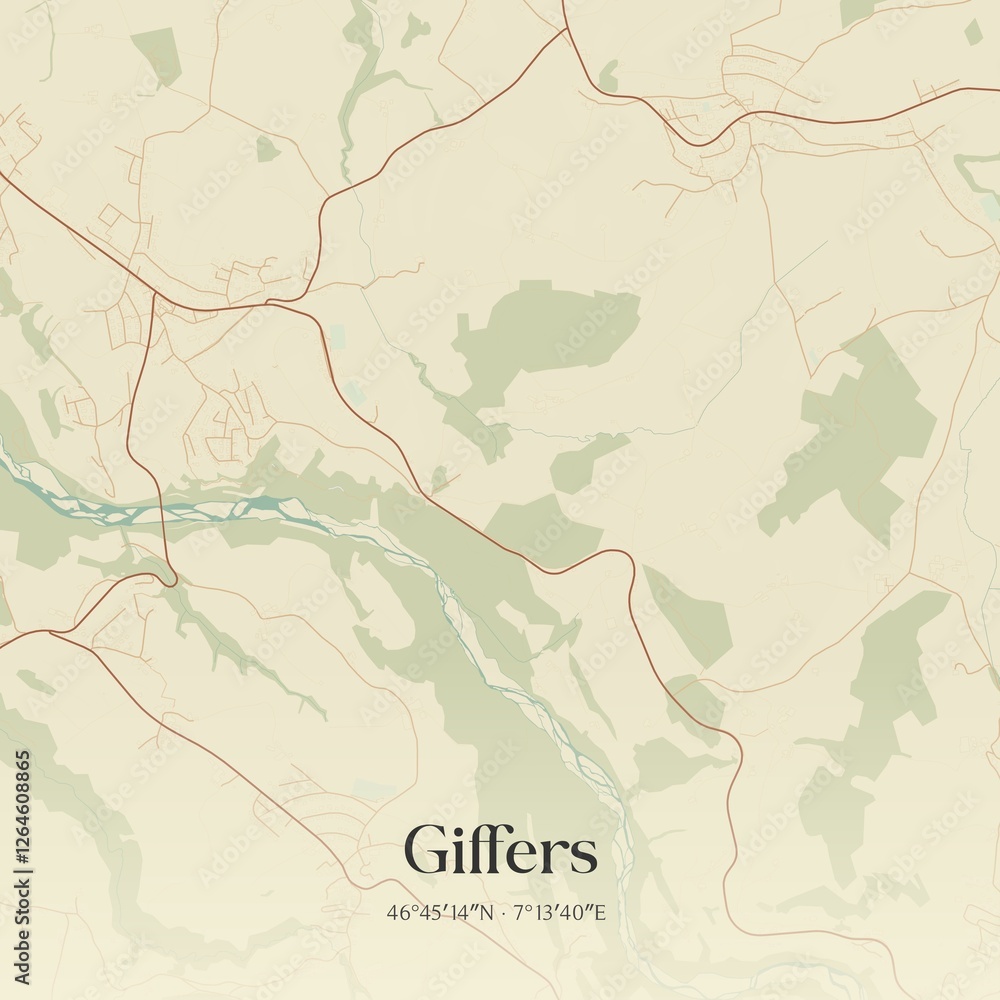 Obraz premium Vintage map of Giffers, Switzerland.