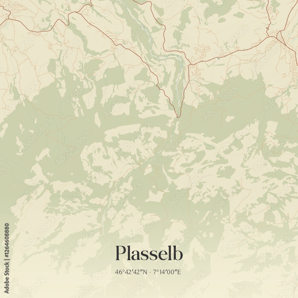 Fototapeta premium Vintage map of Plasselb, Switzerland.