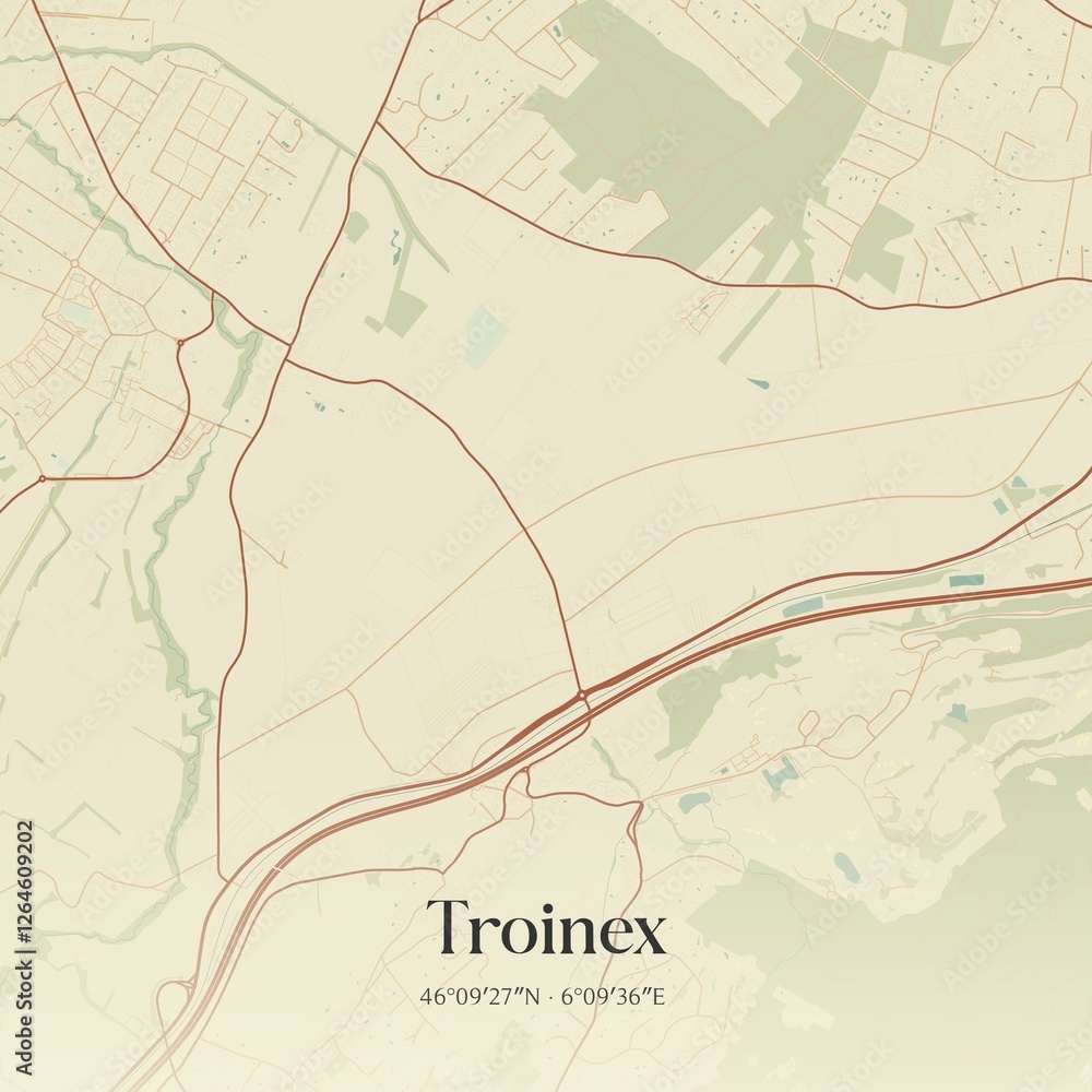 Obraz premium Vintage map of Troinex, Switzerland.