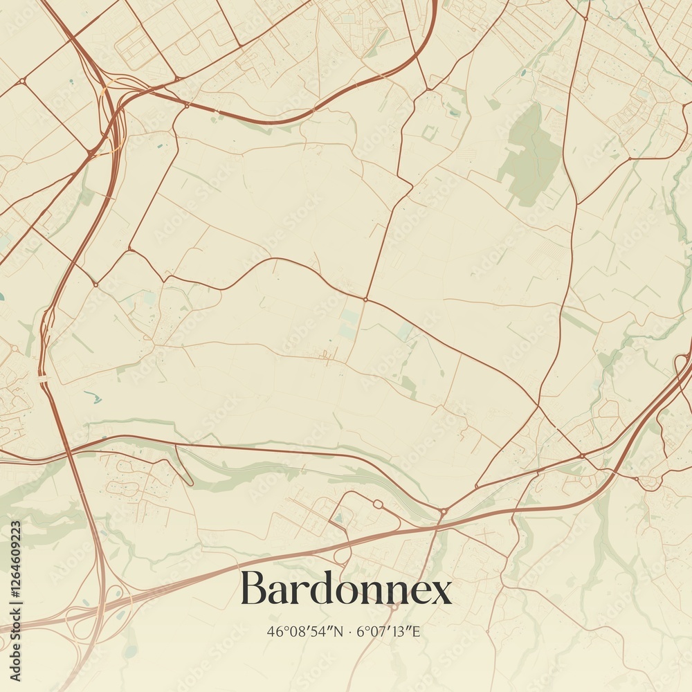 Fototapeta premium Vintage map of Bardonnex, Switzerland.