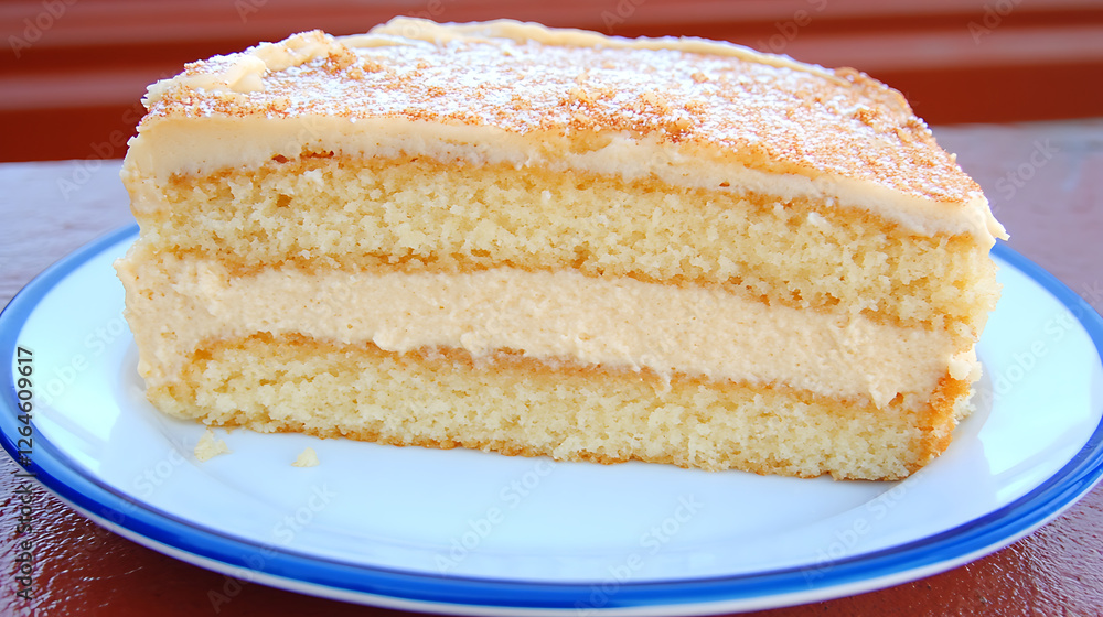 Three Layer Cake Slice on Plate with Frosting and Topping Delicious Dessert Photography Three Layer Cake Slice on Plate with Frosting and Topping Delicious Dessert Photography