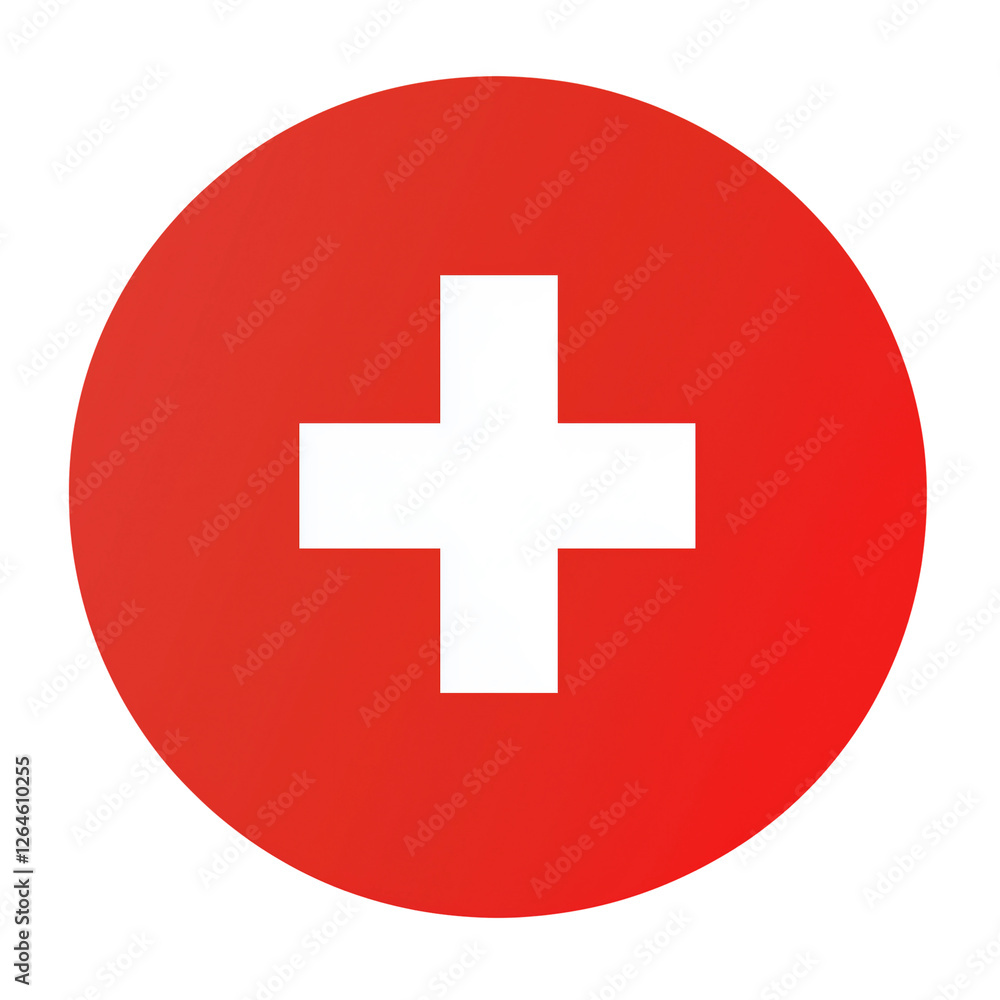 Fototapeta premium Red circle with white plus symbol,simple flat design,minimalist,PNG,transparent background.