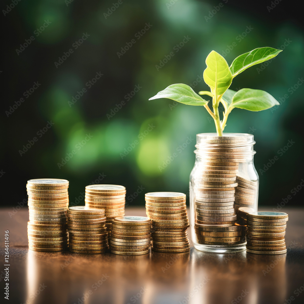 stack on coin with plant