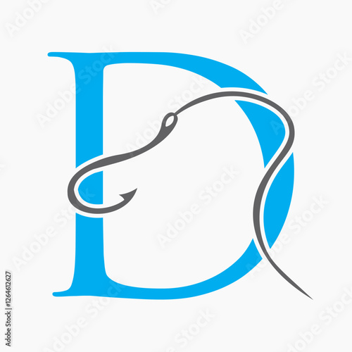 Initial Letter D Fishing Hook Logo Design Concept For Fishing Logo Company