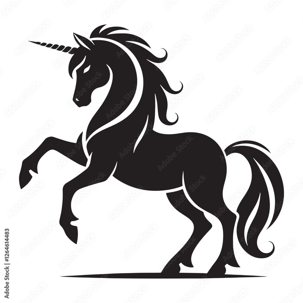 Obraz premium Elegant Unicorn silhouette designed for dreamy and magical visuals - Unicorn illustration - Unicorn vector - mythical creature silhouette 