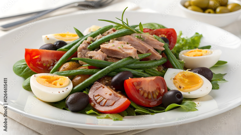 Elegant Niçoise salad with tuna, olives, and vinaigrette Elegant Niçoise salad with tuna, olives, and vinaigrette