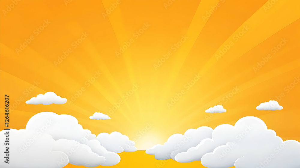 Vibrant sunrise scene with fluffy clouds, sun rays, and a bright orange sky; perfect for cheerful backgrounds or summer-themed designs. Vibrant sunrise scene with fluffy clouds, sun rays, and a bright orange sky; perfect for cheerful backgrounds or summer-themed designs.