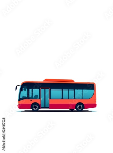 an image of a red bus with a black stripe on the side, there is a red bus that is parked on the street photo