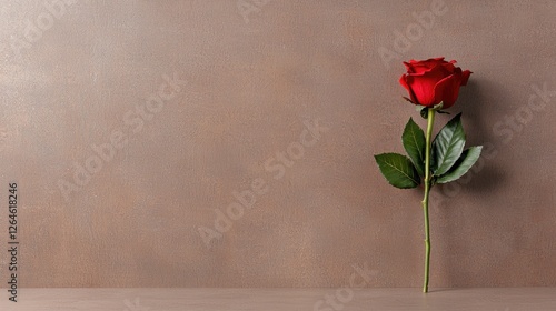 Single red rose on brown background, Valentine's Day card