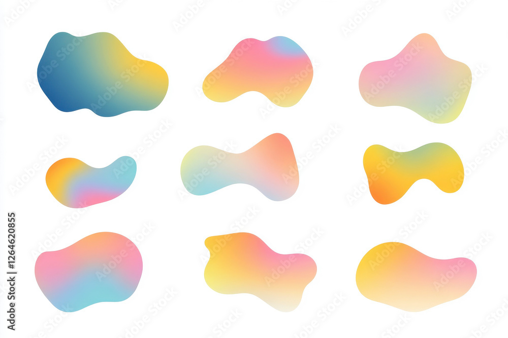 Colorful abstract gradient shapes arranged on a clean white background Colorful abstract gradient shapes arranged on a clean white background