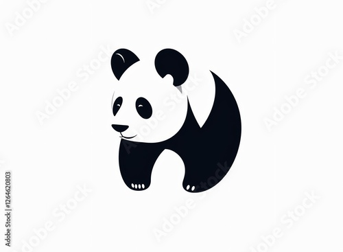 an image of a panda bear is standing on a white surface, there is a panda bear that is standing up and looking at something photo