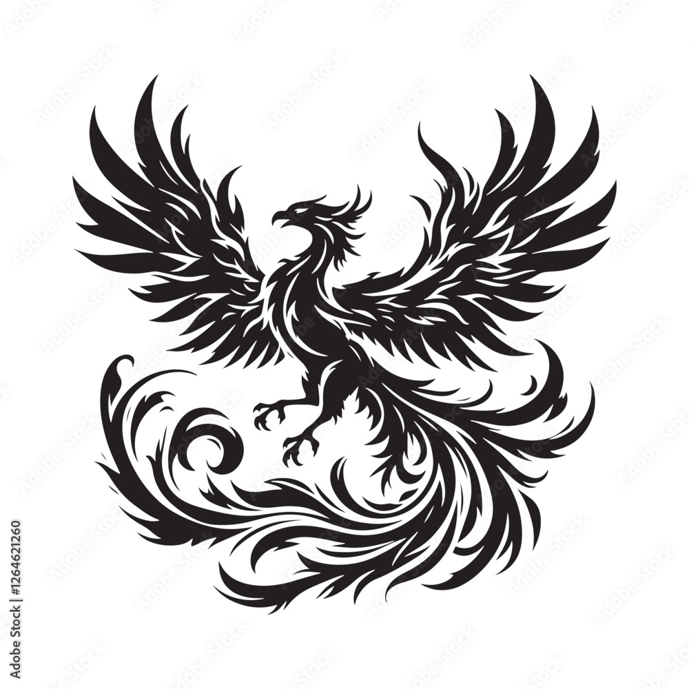 Myth-inspired Phoenix silhouette designed for creative projects - Phoenix illustration - Phoenix vector - mythical creature silhouette
Myth-inspired Phoenix silhouette designed for creative projects - Phoenix illustration - Phoenix vector - mythical creature silhouette