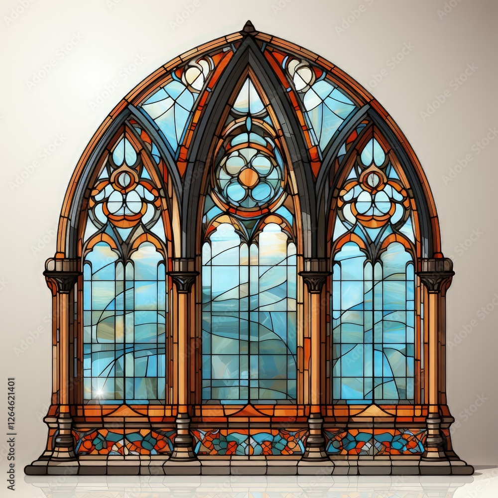 Antique Stained Glass Window with Ornate Gothic Mosaic Patterns