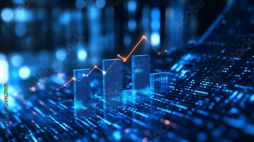 3D arrow pointing up bar graph going upwards business graph charts