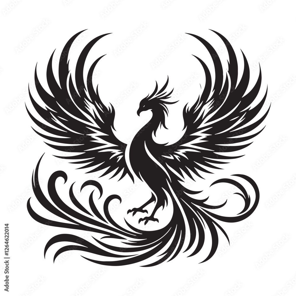 Glorious Phoenix silhouette soaring in flames of rebirth - Phoenix illustration - Phoenix vector - mythical creature silhouette
Glorious Phoenix silhouette soaring in flames of rebirth - Phoenix illustration - Phoenix vector - mythical creature silhouette