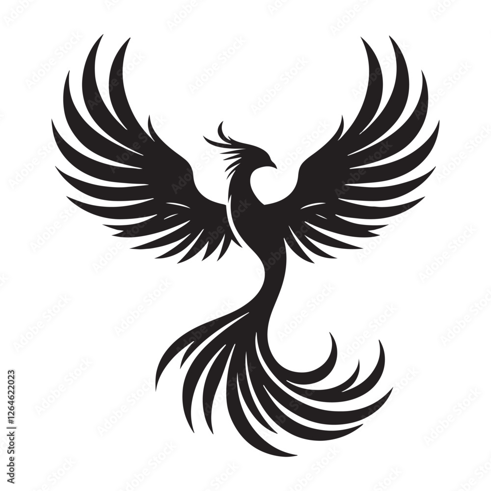 Obraz premium Burning Phoenix silhouette perfect for ancient mythology themes - Phoenix illustration - Phoenix vector - mythical creature silhouette 