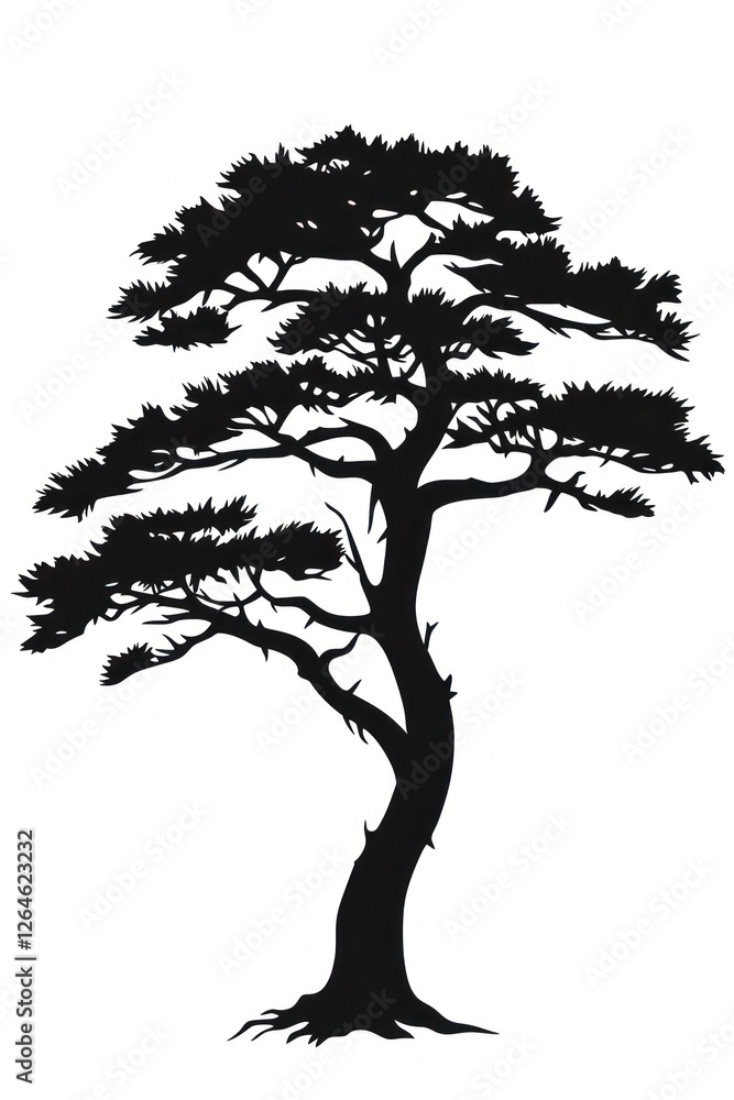 Obraz premium A pine tree silhouette drawing stencil.