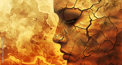 Fototapeta Artystyczna twarz kobiety połączona z suchą, popękaną ziemią.