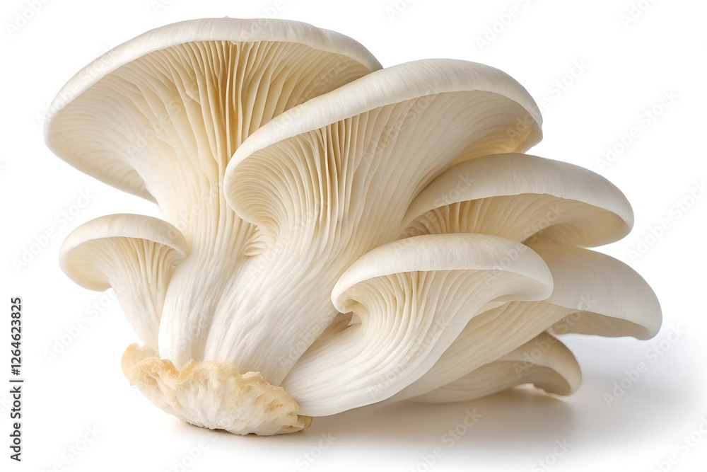 Close-Up of Pristine White Oyster Mushroom - High-Resolution Stock Photo on white background Close-Up of Pristine White Oyster Mushroom - High-Resolution Stock Photo on white background