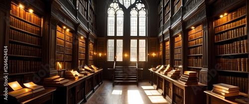 Wallpaper Mural Grand library filled with ancient books and illuminated by sunlight streaming through tall windows inviting a journey through knowledge Torontodigital.ca