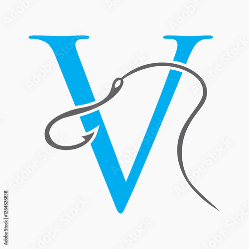 Initial Letter V Fishing Hook Logo Design Concept For Fishing Logo Company