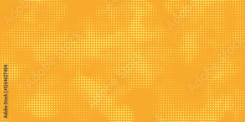 Yellow orange halftone pattern. Retro comic gradient background. Square pixilated dot cartoon texture. Pop art faded gradient pattern