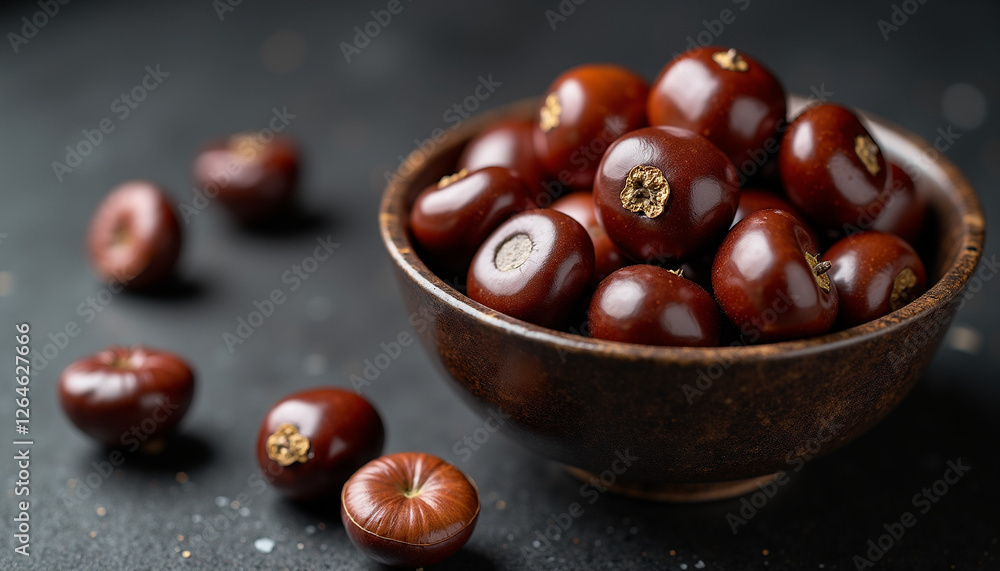 Bowl of fresh chestnuts on wooden table Bowl of fresh chestnuts on wooden table