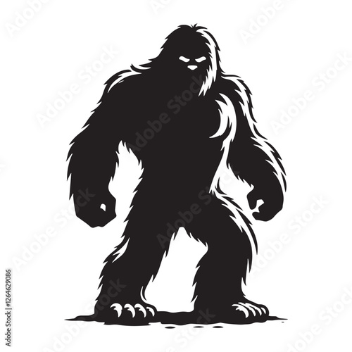 Ferocious Yeti silhouette capturing its primal and supernatural nature - Yeti illustration - Yeti vector - mythical creature silhouette
