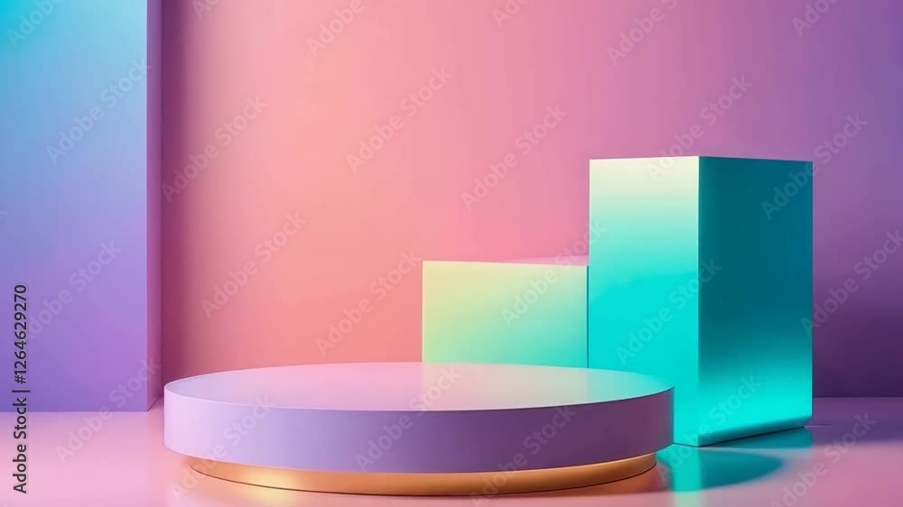 Vibrant gradient background with rotating cylinders and rectangles in modern pastel tones Vibrant gradient background with rotating cylinders and rectangles in modern pastel tones