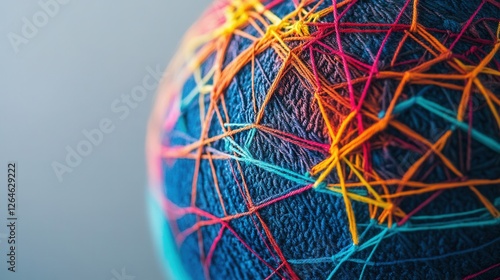 Colorful Yarn Globe Connecting Global Business Hubs, vibrant threads symbolize international trade and collaboration across continents