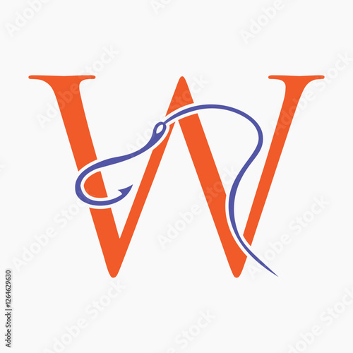 Initial Letter W Fishing Hook Logo Design Concept For Fishing Logo Company