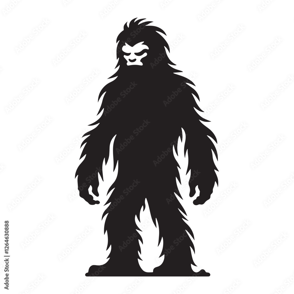 Obraz premium Haunting Yeti silhouette crafted for supernatural and horror designs - Yeti illustration - Yeti vector - mythical creature silhouette 