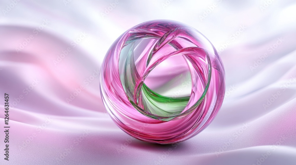 A pink and green sphere with a green stem. The sphere is on a white background. The sphere is a symbol of unity and harmony A pink and green sphere with a green stem. The sphere is on a white background. The sphere is a symbol of unity and harmony