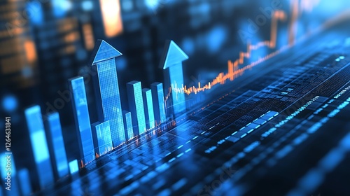 3D arrow pointing up bar graph going upwards business graph charts