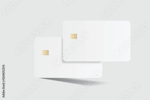 Vector realistic plastic credit card templates. Blank debit card with chip card on background. Mockup empty design for online business and finance, technology payment, digital payment concept.
