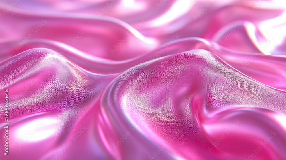 Obraz premium Abstract background iridescent silk ribbon, 3D rendering illustration of futuristic abstract background with holographic lines and curved shapes on pastel pink.