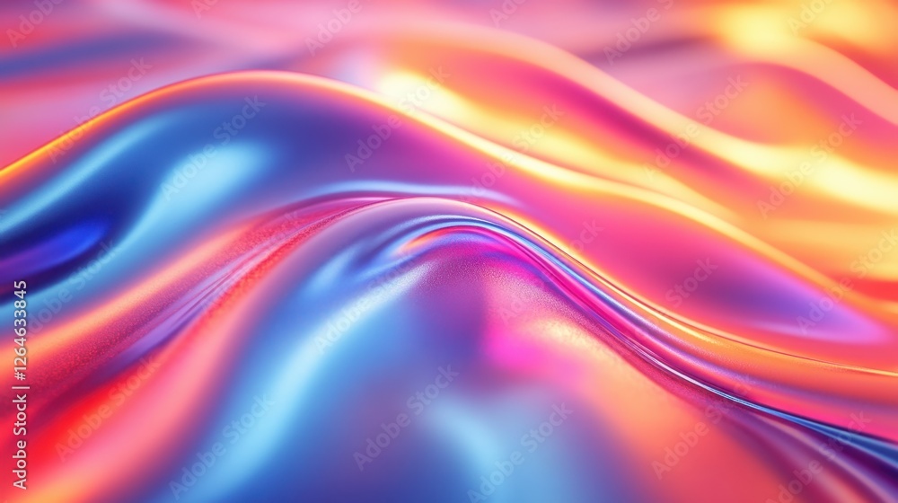Fototapeta premium Abstract background iridescent glass ribbon, 3D rendering illustration of futuristic abstract background with holographic lines and curved shapes on deep blue.