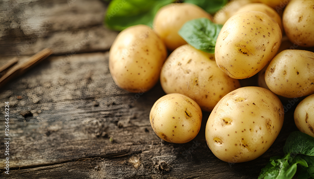 Fresh unpeeled baby potatoes, raw new potatoes ready to cook on wooden background close up. Organic farm potato for heathy eating Fresh unpeeled baby potatoes, raw new potatoes ready to cook on wooden background close up. Organic farm potato for heathy eating