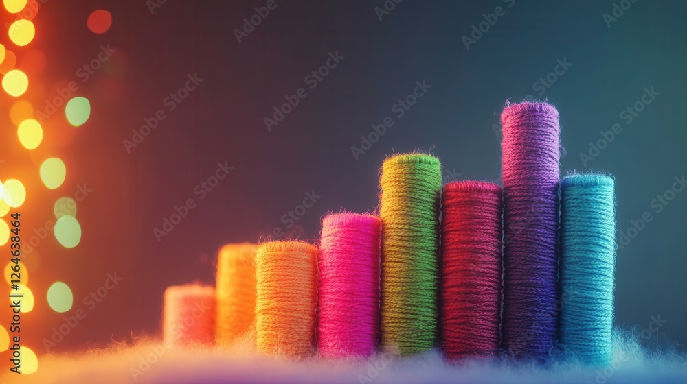 Yarn-Woven Bar Chart Displaying Data Trends on a Soft Pastel Background Yarn-Woven Bar Chart Displaying Data Trends on a Soft Pastel Background