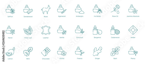 Rich and Layered Fragrance Notes Vector Icon Set