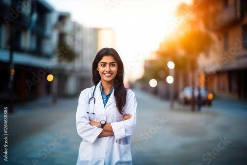 Young and successful indian female doctor standing confidently