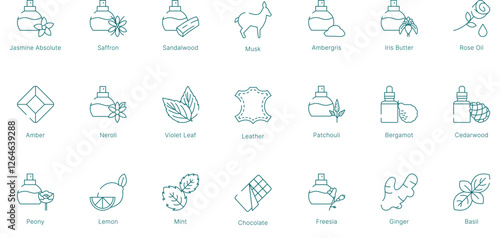 Rich and Floral Fragrance Notes Vector Icon Set