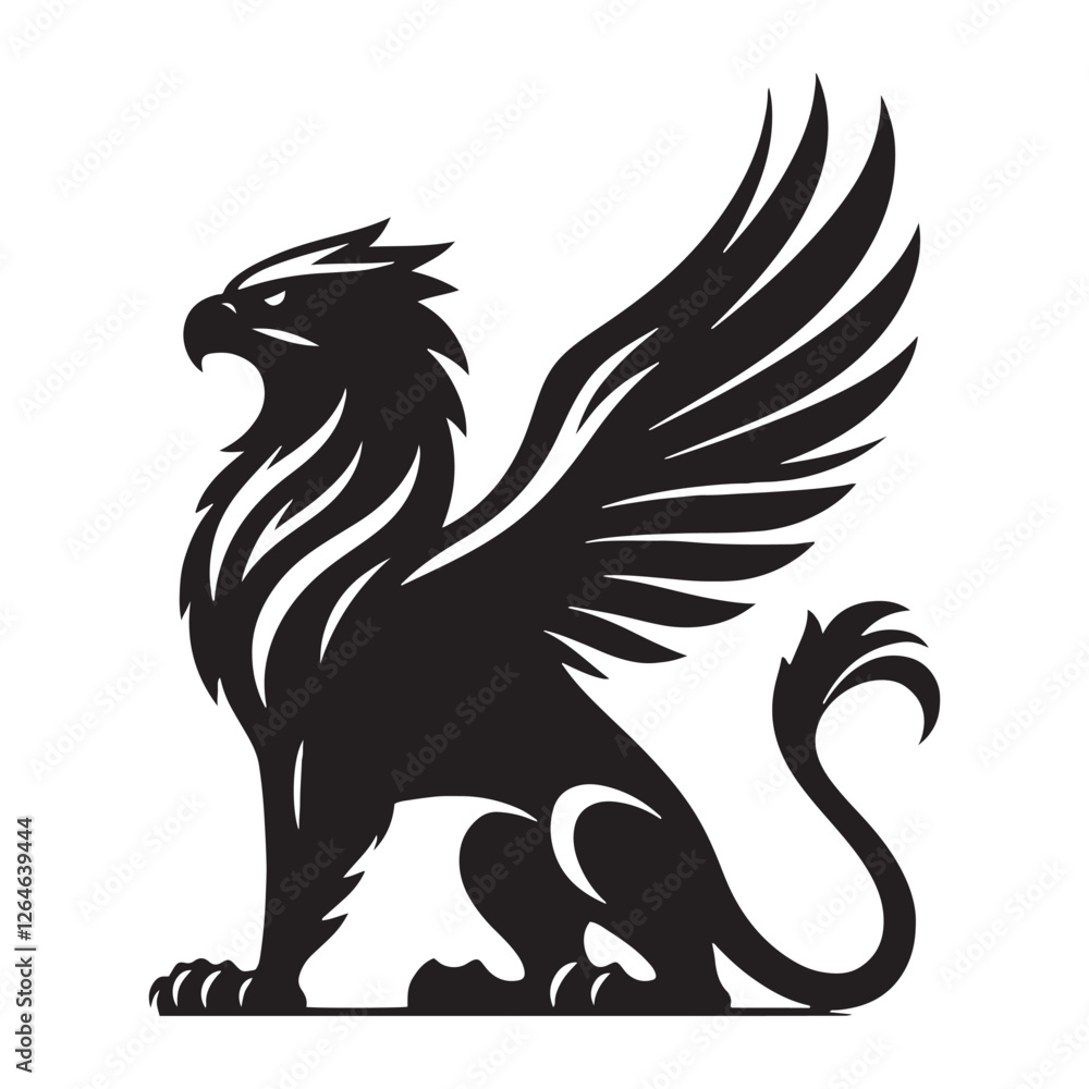 Fototapeta premium Mythical Griffin silhouette capturing the essence of ancient legends - Griffin illustration - Griffin vector - mythical creature silhouette 