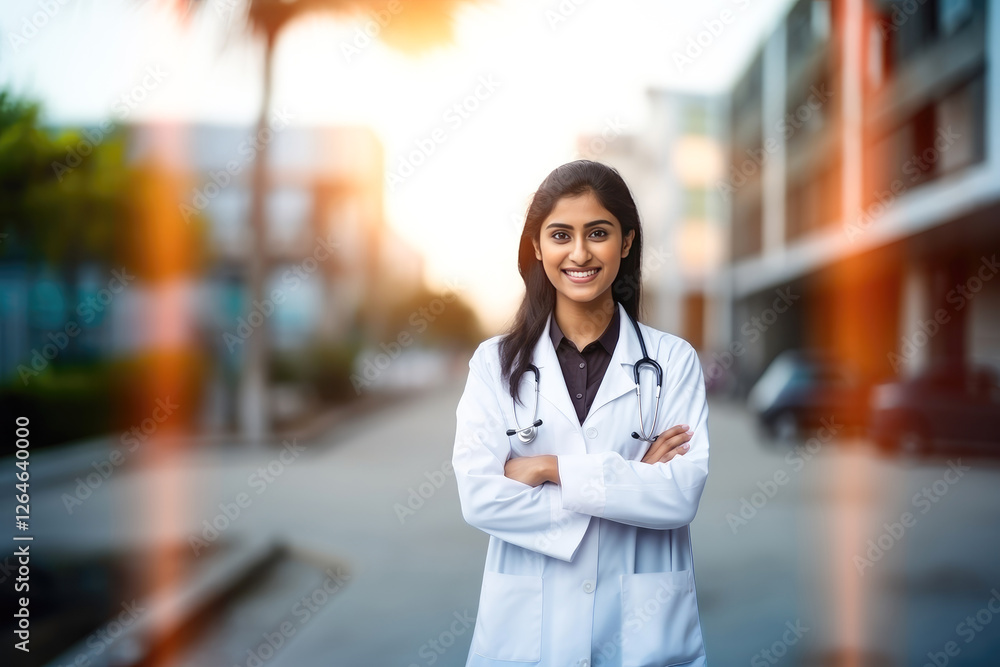 Young and successful indian female doctor standing confidently Young and successful indian female doctor standing confidently