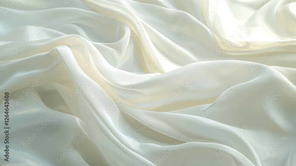 Fototapeta premium Flowing white fabric drapes gracefully over a smooth surface showcasing delicate textures and light reflections