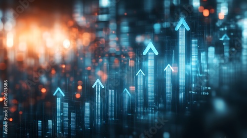 3D arrow pointing up bar graph going upwards business graph charts