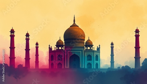 Taj Mahal, Taj Mahotsav, DHAROHAR 2025, watercolor illustration, Celebration of Indian Culture, Heritage & Art of dance & music, Banner Poster, Flyer design photo